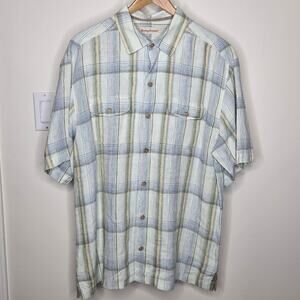 TOMMY BAHAMA Men's Blue/Green Plaid Short Sleeve Button Front Shirt Size M